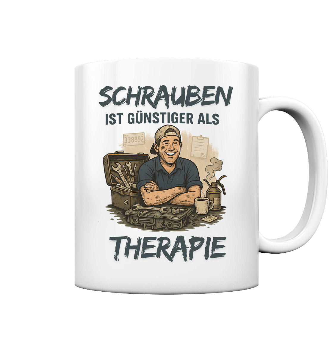 Schrauben ist günstiger als Therapie - Tasse glossy